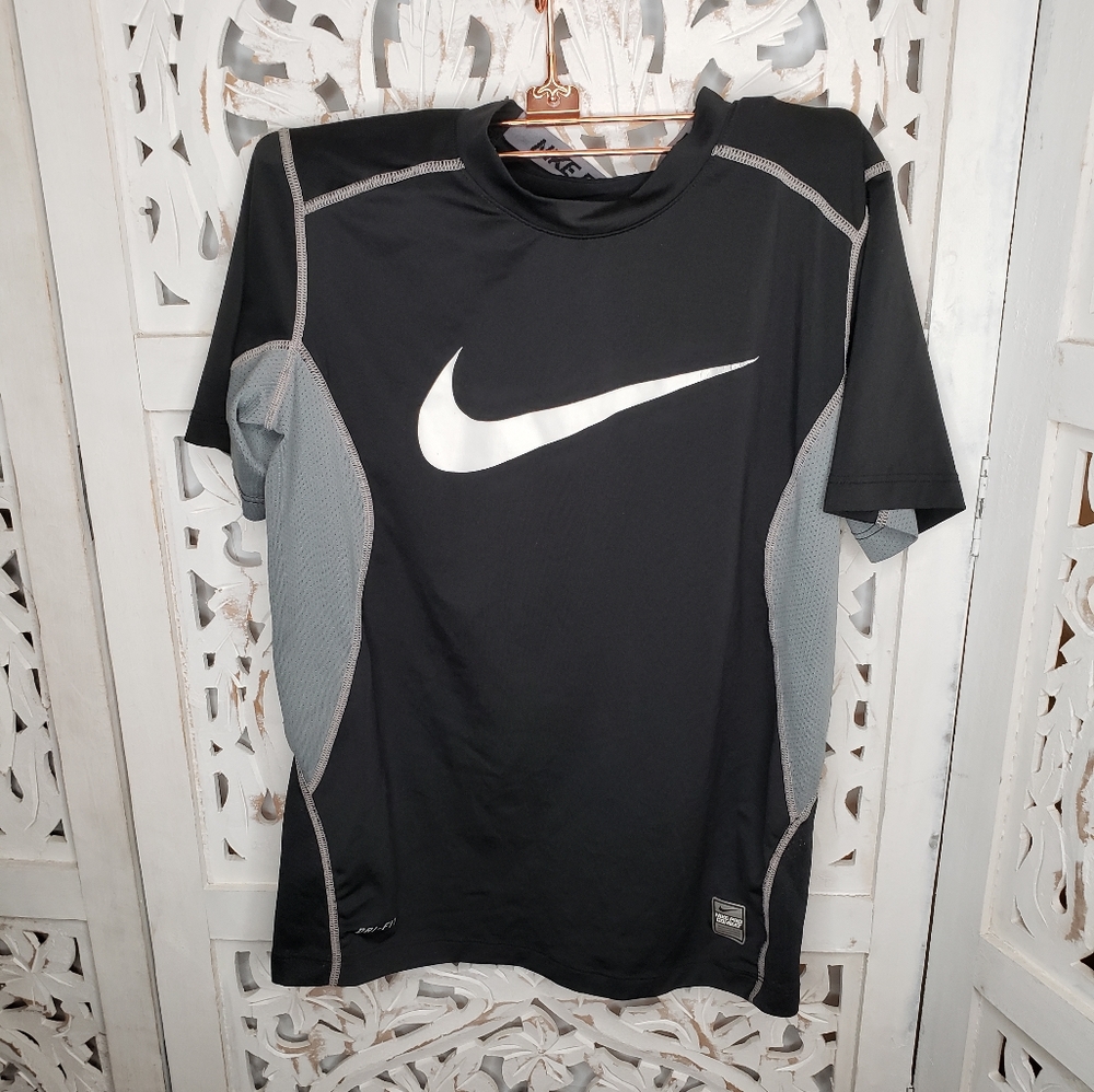 Nike Dri-fit Pro Combat Fitted Black & Gray Shirt